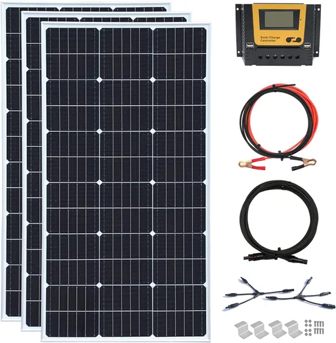 Vista 9 de Kit de panel solar de 100 vatios y 12 voltios, módulo monocristalino, controlador de carga de 10 A para RV, barcos, remolques, cámper, sistema fuera