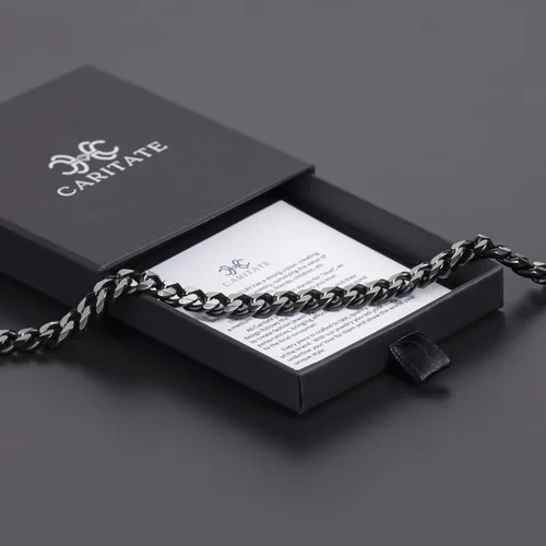 Vista 5 de Cadena italiana de eslabones cubanos de dos tonos para hombres y mujeres de 0.1560.39 pulgadas - Cadena de plata negra, azuldorada para hombre