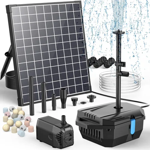 Vista 11 de Antfraer Kit de bomba de fuente solar de 12 W y filtro de estanque, sistema de filtración integrado con 4 boquillas, filtro de estanque de tubo