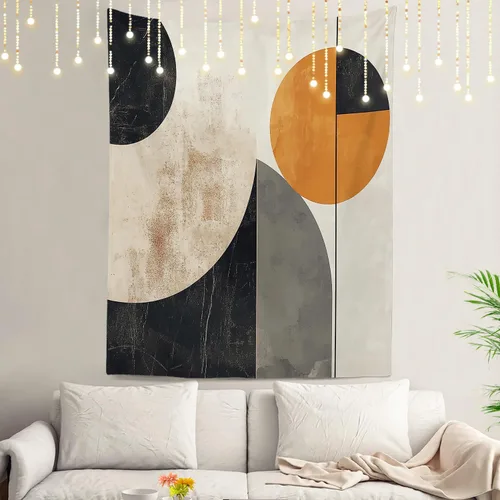 Vista 82 de Shrahala Modern Abstract Artwork Wall Tapestry, Orange Black Beige Wall Hanging Large Tapestry Decoration Polyester Fiber White Hem Around for Dorm