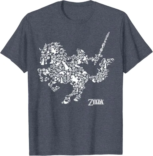 Vista 34 de The Legend of Zelda Camiseta con diseño de símbolos de caballo Azul Marino