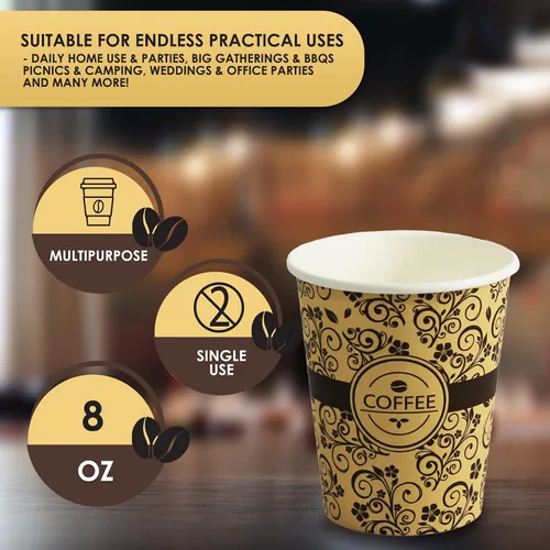 Vista 5 de PAMI - Tazas de café de papel desechables de 8 onzas, de un solo uso, resistentes a fugas, 50