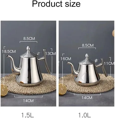 Vista 7 de HOKY Hervidor de agua de acero inoxidable 1L1.5L, tetera más gruesa con filtro, tetera de hotel, cafetera de inducción, hervidor de té dorado