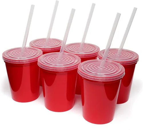 Vista 10 de Rolling Sands - Vasos de plástico reutilizables de 16 onzas con tapas, 6 unidades, hechos en EE. UU.; vasos y tapas de plástico, incluye 6 pajitas