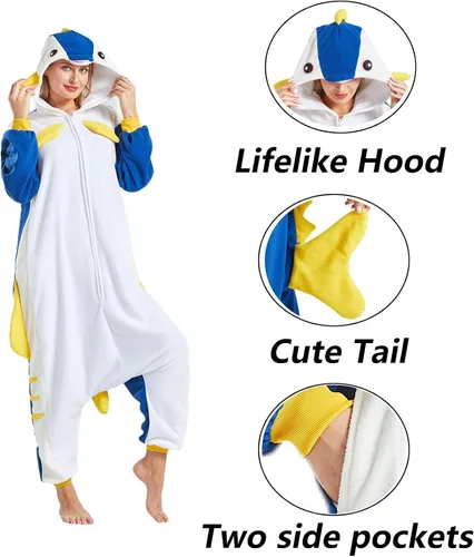 Vista 4 de SimZoo Adult Animal Onesie Pajamas, Men and Women's Animal Cosplay Costume Sleepwear, One-Piece Unisex Homewear