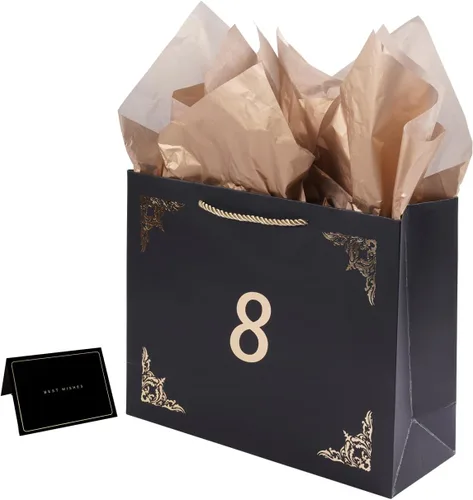 Vista 6 de Lyforpyton Bolsas de regalo grandes con papel de seda y tarjeta de 12.6 x 4.3 x 9.8 pulgadas, bolsa de regalo negra para hombres y mujeres