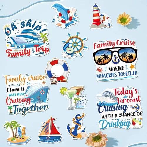 Vista 7 de Decoraciones magnéticas para puerta de crucero, 12 piezas de imanes náuticos tropicales familiares para crucero, divertidos letreros magnéticos