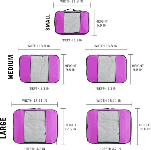 Vista 4 de TravelWise Paquete de 5 cubos de organización de equipaje rosa, 2 pequeños, 2 medianos, 1 grande