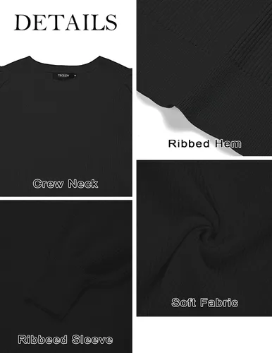 Vista 7 de TECREW Suéter de manga abombada con cuello redondo para mujer, estilo casual, acogedor, de punto, ajustado