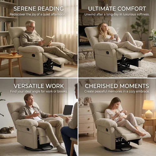 Vista 8 de HOPUBUY Silla mecedora reclinable para guardería con reposabrazos Caqui claro