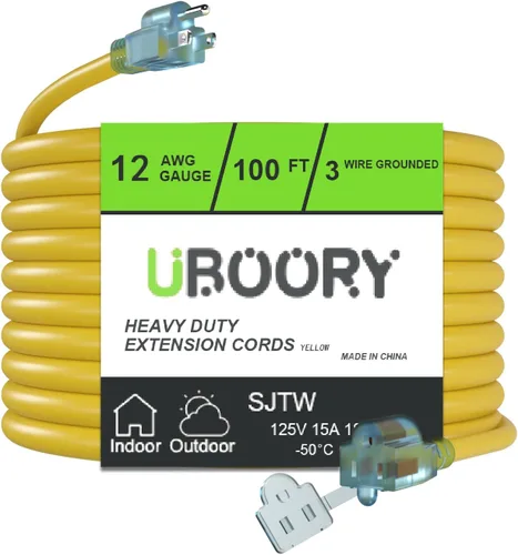Vista 21 de Cable de extensión para exteriores impermeable de 50 pies, amarillo 12/3 SJTW resistente, cable de extensión flexible de 100% cobre de 3 clavijas
