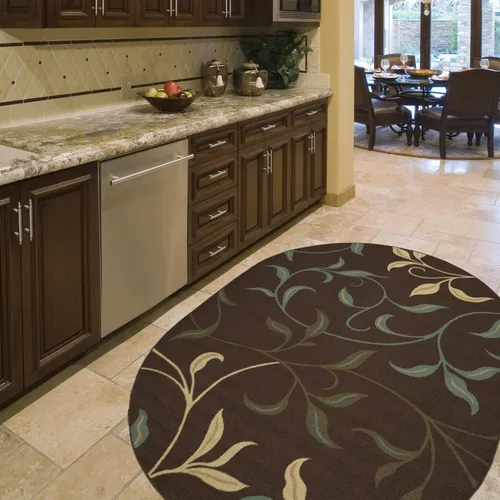 Vista 30 de Ottomanson, colección OttoHome, tapete para corredor con diseño azul claro y damasco (antiderrapante), parte trasera de goma Floral Beige