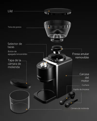 Vista 7 de KIDISLE Molinillo de Café de Fresas Cónicas, Molinillo Eléctrico de Granos de Café para Molienda Precisa, 35 Ajustes, Selector de 2 a 12 Tazas