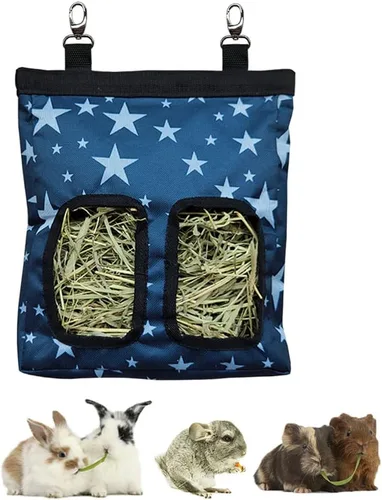 Vista 20 de RIOUSSI Comedero de heno para conejillos de indias, bolsa de alimentación Azul (Blueflower)