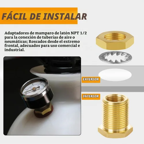 Vista 5 de KOOTNAS Paquete de 2 Accesorios de Mamparo de Latón Macizo, 1/2 NPT Cónico Hembra 1" Rosca Macho Recta Conector de Latón con Anillo Ondulado