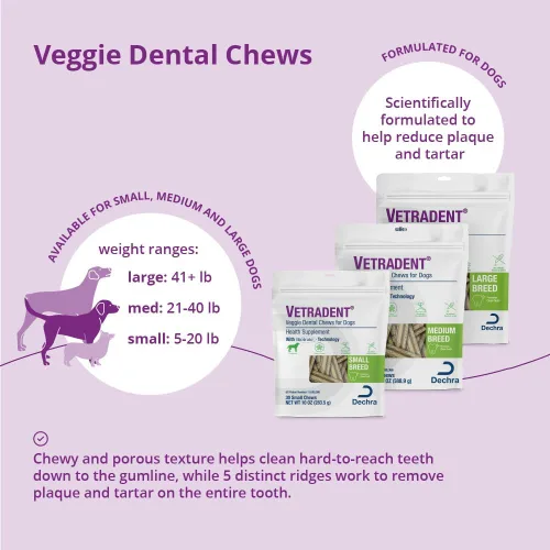 Vista 3 de Vetradent® Masticables dentales vegetarianos para perros pequeños Tecnología Biotrate™; Sin ingredientes de trigo o soja; sin sabores ni