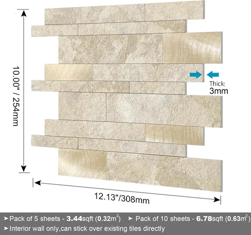 Vista 6 de BeNice Stone Peel and Stick Backsplash - Azulejo lineal de metro beige 10pieza(s)