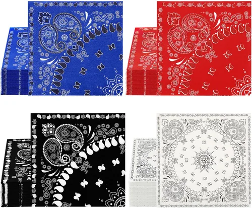 Vista 9 de Teling Servilletas tipo bandana de 2 capas desechables con estampado de cachemira a granel para fiesta temática de vaquero occidental