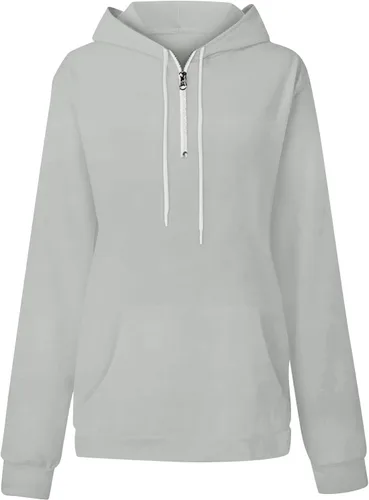 Vista 4 de Sudaderas con capucha con cremallera de un cuarto para mujer, sudaderas de gran tamaño con bolsillo para otoño e invierno