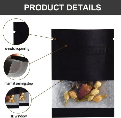 Vista 3 de BEISHIDA Paquete de 100 bolsas resellables de papel kraft de 3.5 pulgadas con ventana transparente, pequeñas bolsas herméticas sellables con calor