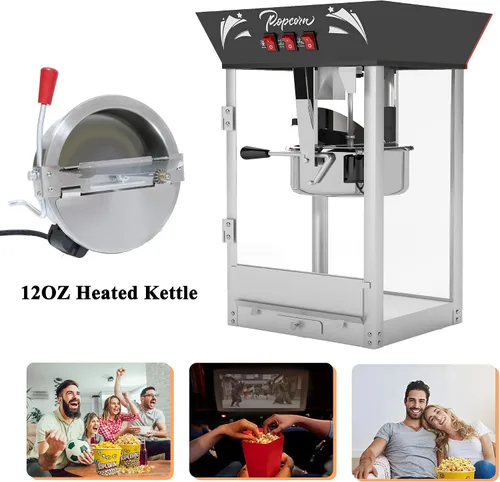 Vista 7 de Máquina para hacer palomitas de maíz, 850 W, máquina profesional para hacer palomitas de maíz, hervidor de acero inoxidable de 12 onzas, máquina