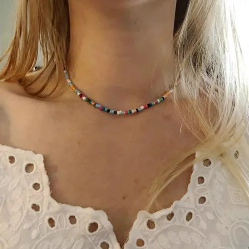 Vista 7 de Colorful Beaded Necklace for Women Beaded Pearl Choker Necklace for Teen Girls Stainless Steel 14K Gold Plated Necklace Y2K Trendy Pearl Necklace