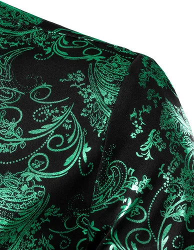 Vista 5 de ZEROYAA Camisa de vestir de cachemira de lujo para hombre, con estampado floral brillante, camisas con botones para fiesta de graduación