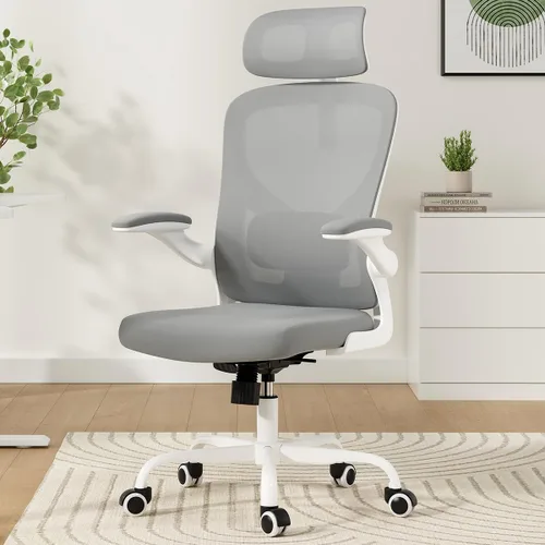 Vista 6 de Silla de escritorio de malla para computadora de respaldo alto, silla de oficina ergonómica de respaldo alto de 330 libras con ruedas, cómoda silla