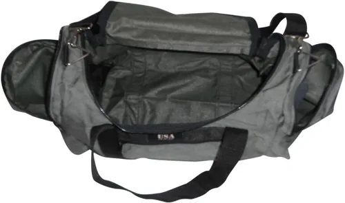 Vista 4 de Bolsa de lona triple grande con apertura en U, bolsillo frontal y dos compartimentos laterales, perfecta bolsa de cabina fabricada en Estados Unidos.