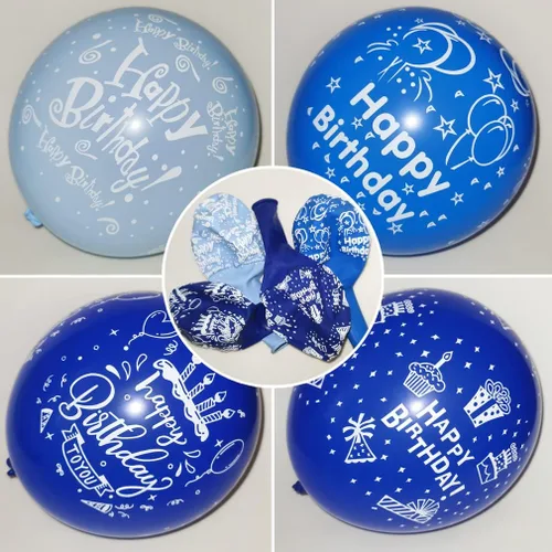 Vista 5 de 52 globos azules de cumpleaños con patrón de fiesta de cumpleaños para niños, decoración adecuada para fiestas de cumpleaños de niñas y niños, baby