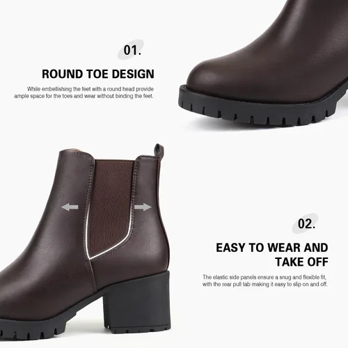 Vista 2 de JABASIC Botines Chelsea para mujer, tacón bajo y grueso, con plataforma elástica, sin cordones