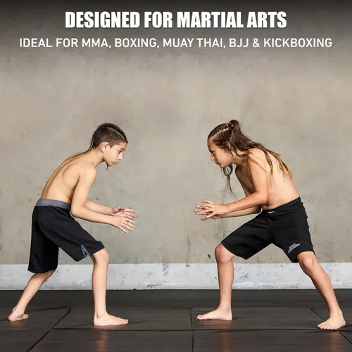 Vista 4 de Elite Sports Pantalones cortos de entrenamiento para niños MMA BJJ No GI UFC, pantalones cortos deportivos para niños y niñas, pantalones cortos