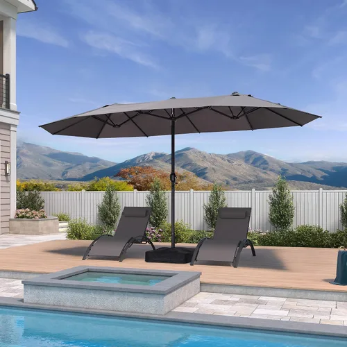 Vista 73 de PURPLE LEAF - Sombrilla de mercado de patio de 13 pies con base rectangular doble cara, sombrilla de mesa para exteriores con manivela, 12 varillas