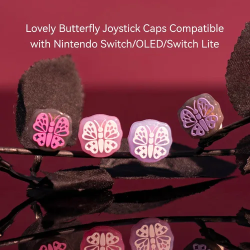 Vista 2 de GeekShare Bonitas tapas de silicona para el pulgar, funda de joystick compatible con Nintendo SwitchOLEDSwitch Lite, 4 unidades, mariposa