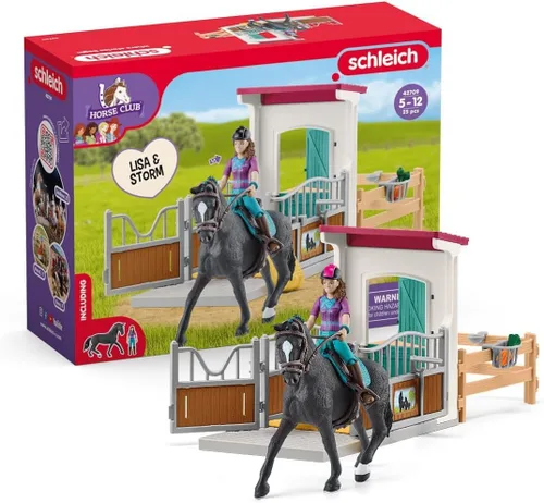 Vista 10 de Schleich Horse Club - Juego de juguetes de caballo de 25 piezas Hannah y Cayenne con caballeriza y accesorios - Etiqueta de nombre de establo