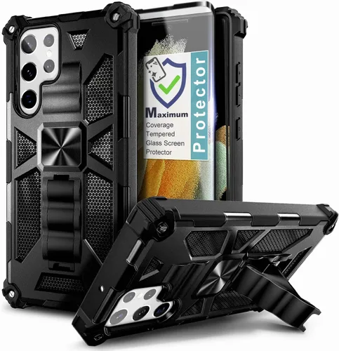 Vista 11 de NZND Funda de teléfono diseñada para Samsung Galaxy A14-5G, color negro, con protector de pantalla, protección de cuerpo completo a prueba de golpes