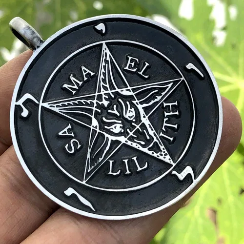 Vista 7 de Joyería de la Iglesia de Satanás El Sello de Baphometa SAMAEL-LILITH Pentáculo invertido Estrella Satánica Diablo LaVeyan Satanism Wicca Witchcraft