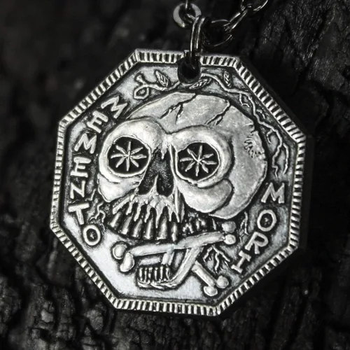 Vista 6 de Collar Memento Mori Silver Colgante de plata fina 999 con recordatorio estoico