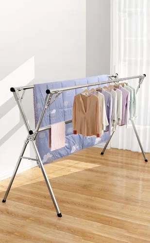 Vista 2 de AIODE Estante de secado de ropa para ropa plegable sin instalación Estante ajustable de acero inoxidable para ropa