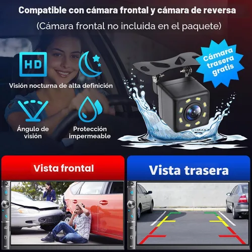 Vista 4 de Estéreo de auto doble DIN con pantalla táctil HD de 7 pulgadas, Apple Carplay inalámbrico y Android Auto, Bluetooth, 240W, SWC, salida de subwoofer
