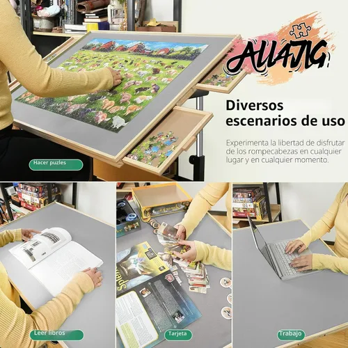 Vista 6 de ALL4JIG Mesa de rompecabezas de 1500 piezas con patas y ruedas, mesa de rompecabezas de madera con 4 cajones y cubierta, estabilidad mejorada