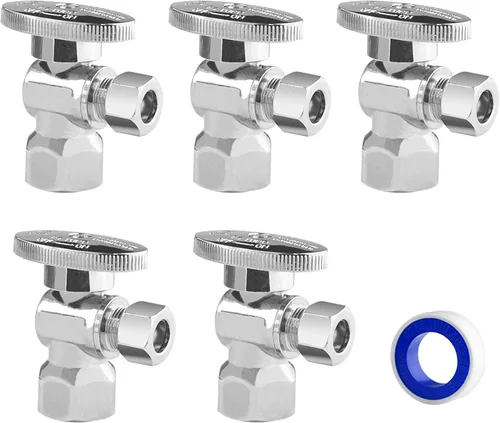 Vista 27 de Válvula de Parada Angular WiseWater 1/2" FNPT x 3/8" OD de Compresión, Válvula de Cierre de Inodoro de Cuarto de Vuelta de Latón Cromado para Baño