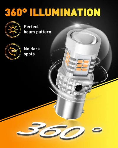 Vista 5 de OXILAM - Bombilla de luz LED para señal de giro BA15S 1156, CANBUS sin errores, 2200K, amarillo ámbar, 2800 LM, para 7506, 1156A, 1003, 1141, P21W