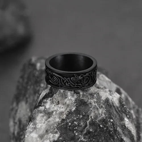 Vista 7 de FaithHeart Anillos de sello de cabeza de lobo para hombres y mujeres, anillo vikingo nórdico de acero inoxidable, tamaño 7891011121314 personalizado