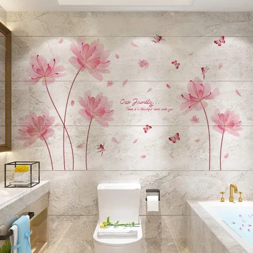 Vista 3 de Calcomanías de pared de flores y mariposas para adultos, calcomanías de pared de flores rosas para decoración de dormitorio de niñas, decoración