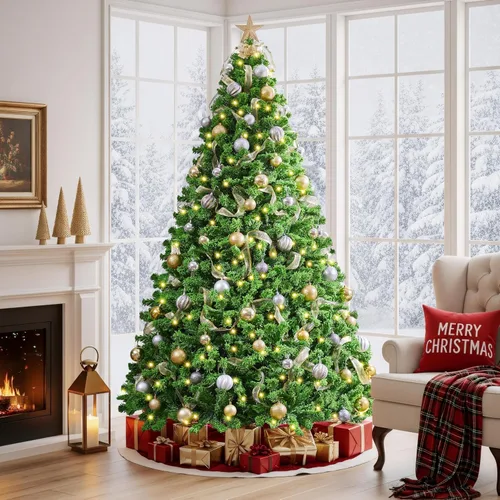 Vista 2 de Yaheetech Árbol de Navidad artificial preiluminado de 6 pies con luces incandescentes blancas cálidas, árbol de Navidad preiluminado completo Verde