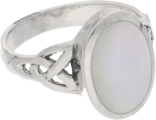 Vista 3 de Anillo de plata de ley con incrustaciones de nácar celta (tallas 5, 6, 7, 8, 9, 10)