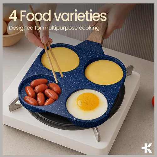 Vista 3 de Sartén antiadherente para freír huevos de 4 tazas, mármol azul, sartén para panqueques de granito, libre de PFOS y PFOA, aluminio fundido a presión