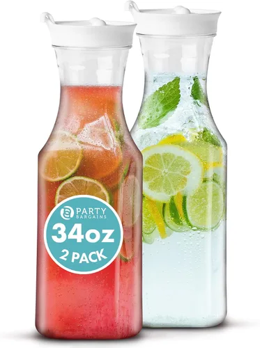Vista 18 de Party Bargains Jarra de agua de 34 onzas con tapas abatibles, 1 paquete, tapa negra de alta calidad y resistente, excelente para leche, agua, té