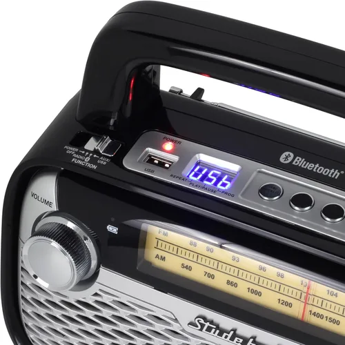 Vista 3 de Studebaker SB2006 Altavoz Bluetooth con radio portátil AM/FM Transmisión Bluetooth, batería recargable y alta potencia (negro)